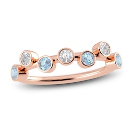 Juliette Maison Natural White Sapphire & Natural Aquamarine Ring 10K Rose Gold