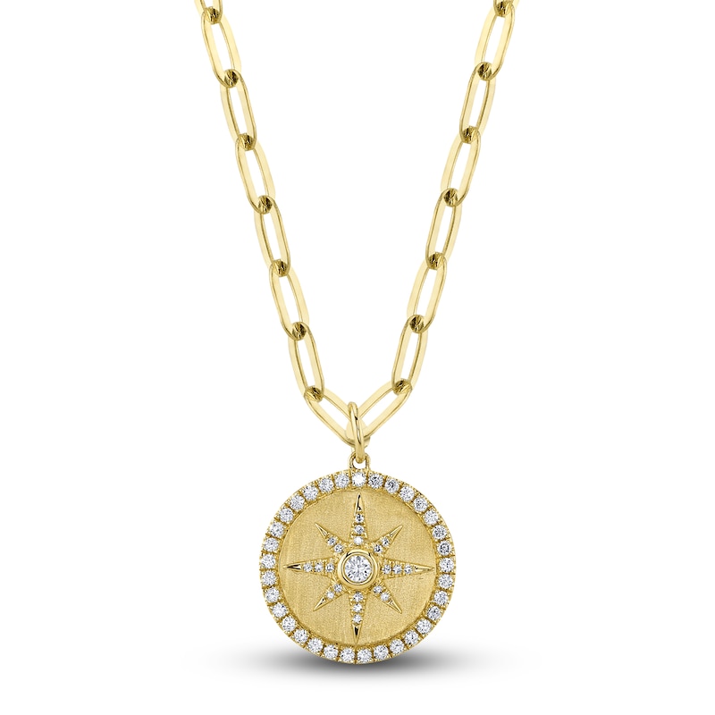 Shy Creation Diamond Compass Paperclip Necklace 3/8 ct tw Round 14K Yellow Gold 18" SC55023109