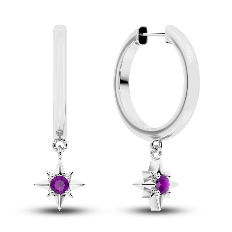 Juliette Maison Natural Amethyst Starburst Drop Earrings 10K White Gold