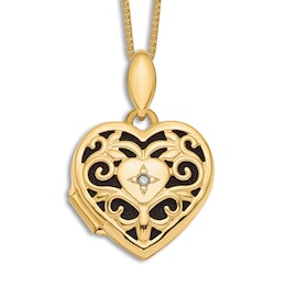 Heart Pendant Locket Necklace Diamond Accents 14K Yellow Gold 18&quot;