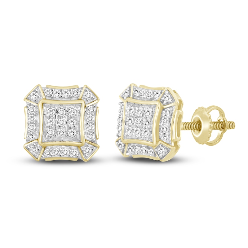 Main Image 2 of Men's Diamond Stud Earrings 1/6 ct tw Round 10K Yellow Gold