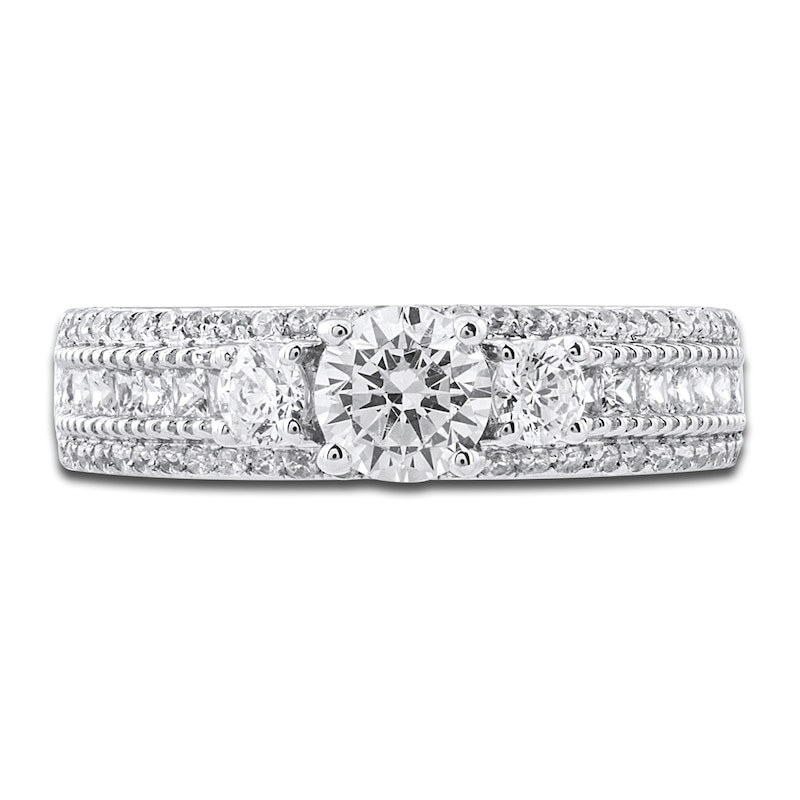 Main Image 2 of Diamond 3-Stone Engagement Ring 1-1/4 ct tw Round/Princess 14K White Gold