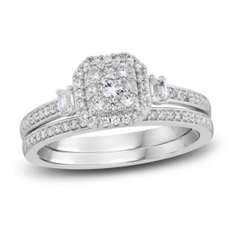 Diamond Bridal Set 1/2 ct tw Round/Emerald 14K White Gold