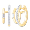 Thumbnail Image 1 of Diamond Stacked Hoop Earrings 1/4 ct tw Baguette/Round 14K Yellow Gold