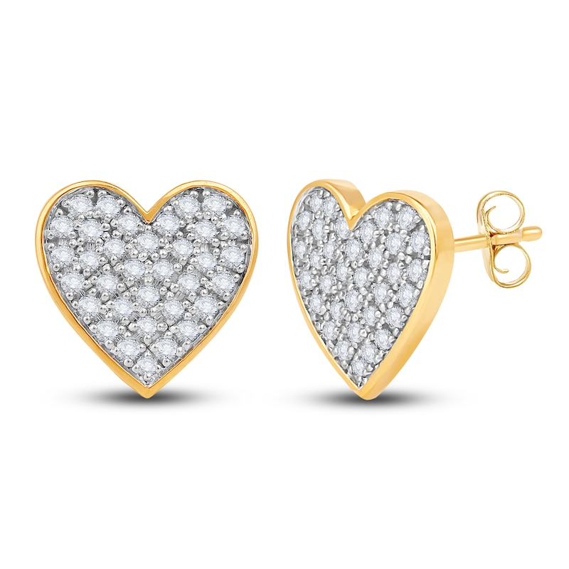 Main Image 1 of Diamond Heart Stud Earrings 1/2 ct tw Round 14K Yellow Gold