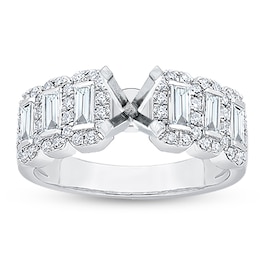 Diamond Engagement Ring Setting 3/4 ct tw Round/Baguette 18K White Gold