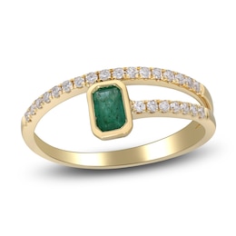 Natural Emerald Ring 1/5 ct tw Diamonds 14K Yellow Gold