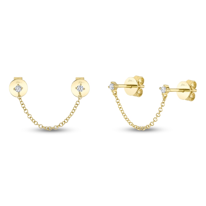 Shy Creation Diamond Double Piercing Chain Earrings 1/15 ct tw 14K Yellow Gold SC55012060