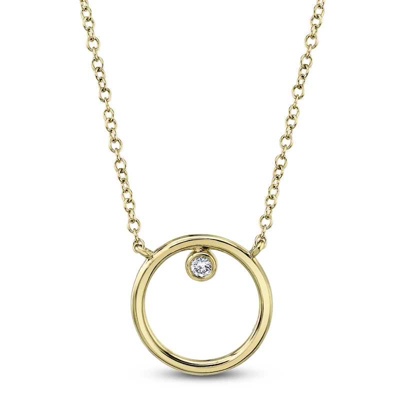 Shy Creation Diamond Accent Bezel Circle Necklace 14K Yellow Gold 18" SC55021212