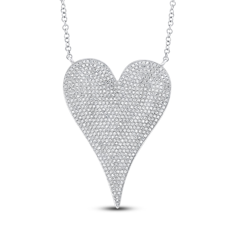 Shy Creation Diamond Micro Pavé Heart Necklace 1-1/3 ct tw 14K White Gold 18"