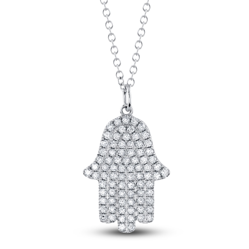 Shy Creation Diamond Micro Pavé Hamsa Necklace 7/8 ct tw 14K White Gold 18" SC55024846