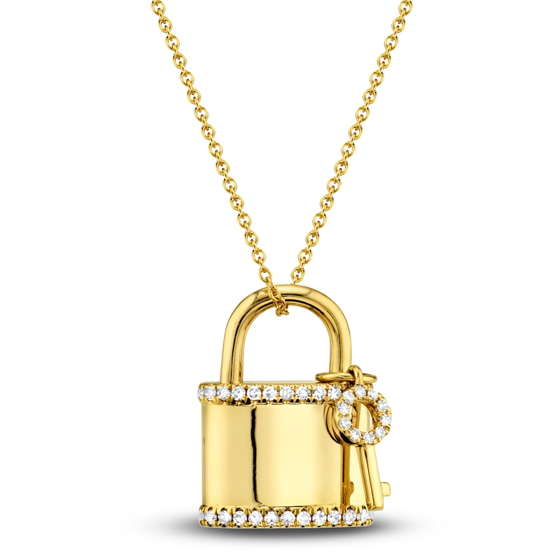 Main Image 1 of Shy Creation Diamond Lock & Key Necklace 1/5 ct tw 14K Yellow Gold 18&quot; SC55006304