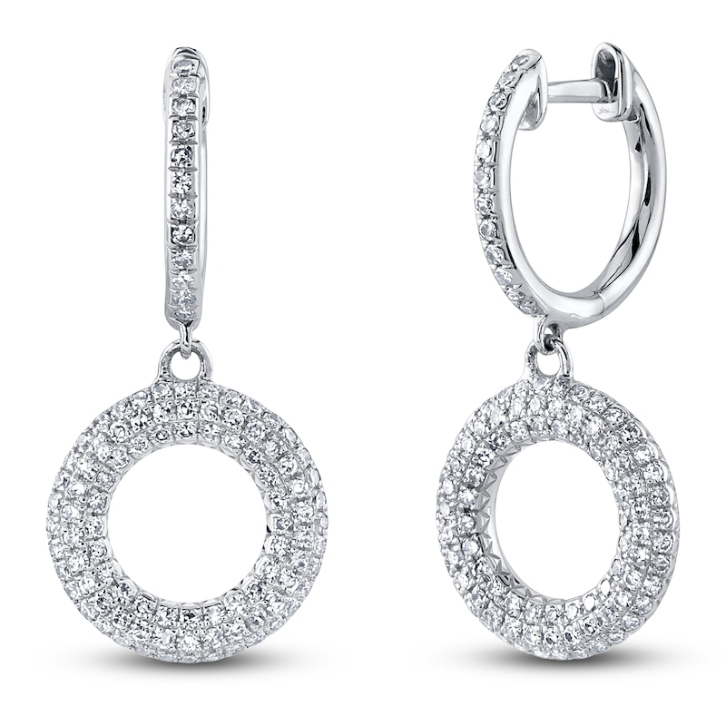 Shy Creation Diamond Open Circle Dangle Hoop Earrings 3/8 ct tw 14K White Gold SC55024577