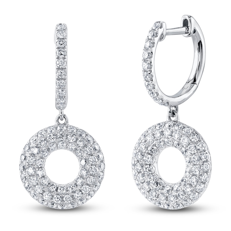 Shy Creation Diamond Open Circle Dangle Hoop Earrings 1-1/2 ct tw 14K White Gold SC55024577V2