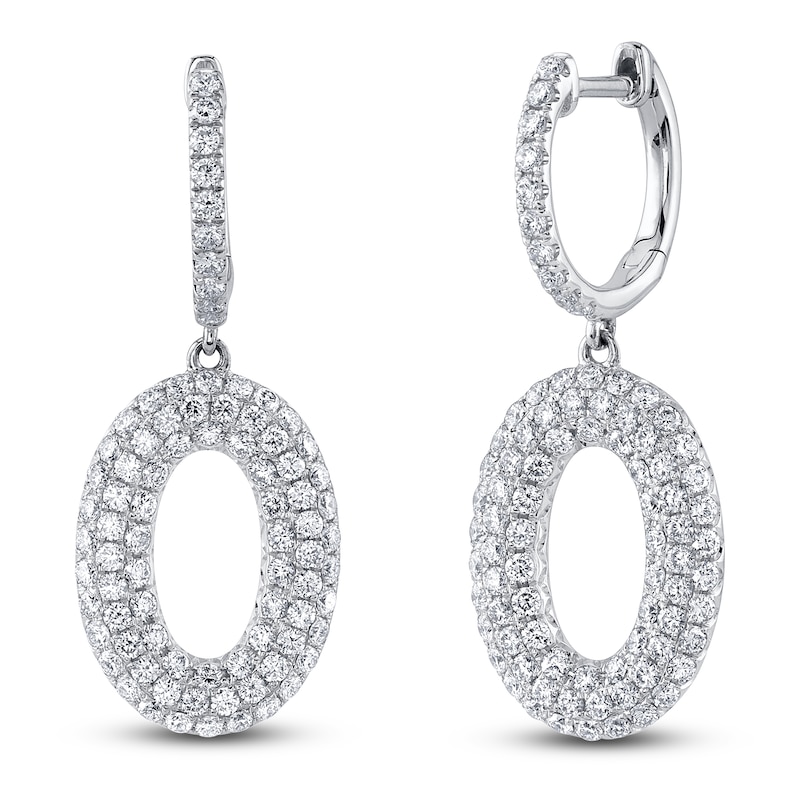 Shy Creation Diamond Open Oval Dangle Hoop Earrings 1-3/4 ct tw 14K White Gold SC55024583V2