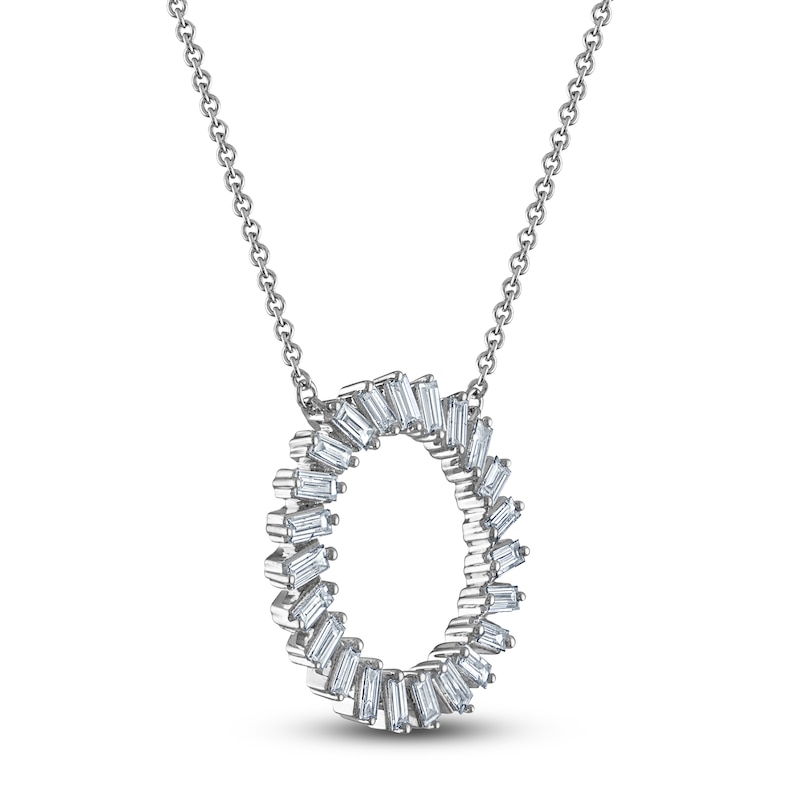 Main Image 2 of Baguette-Cut Diamond Pendant Necklace 1/2 ct tw 10K White Gold