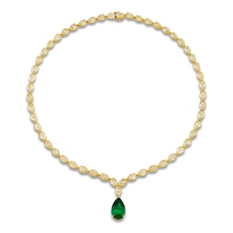Jared Atelier X Shy Pear-Shaped Natural Emerald & Diamond Tennis Necklace 28-1/3 ct tw 18K Yellow Gold 17&quot;
