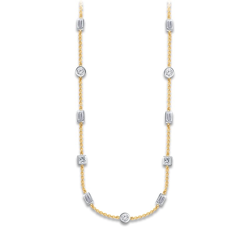 Main Image 1 of Kallati Round/Princess/ Baguette-Cut Diamond Necklace 5/8 ct tw 14K Yellow Gold 18&quot;