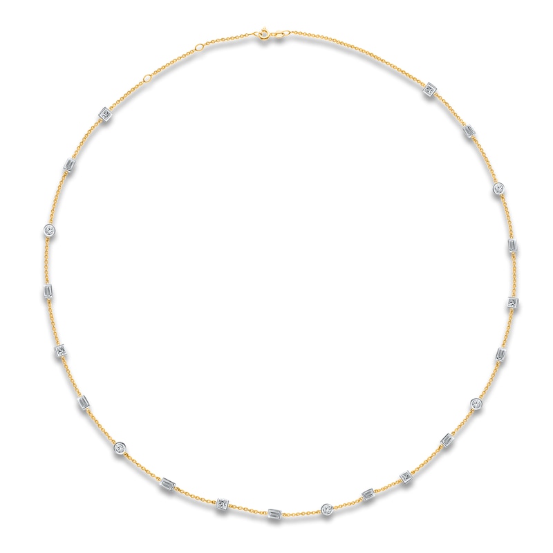 Kallati Round/Princess/ Baguette-Cut Diamond Necklace 5/8 ct tw 14K Yellow Gold 18"