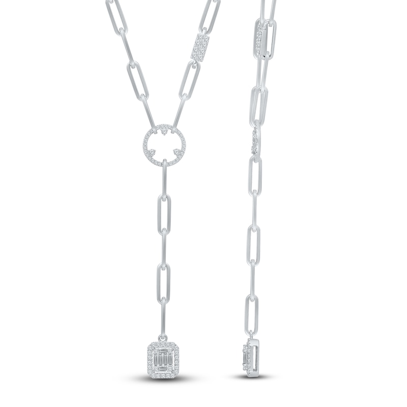 Main Image 1 of Kallati Baguette & Round-Cut Diamond Paperclip Necklace 3/4 ct tw 14K White Gold 16&quot;