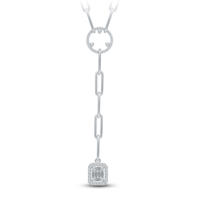 Main Image 2 of Kallati Baguette & Round-Cut Diamond Paperclip Necklace 3/4 ct tw 14K White Gold 16&quot;