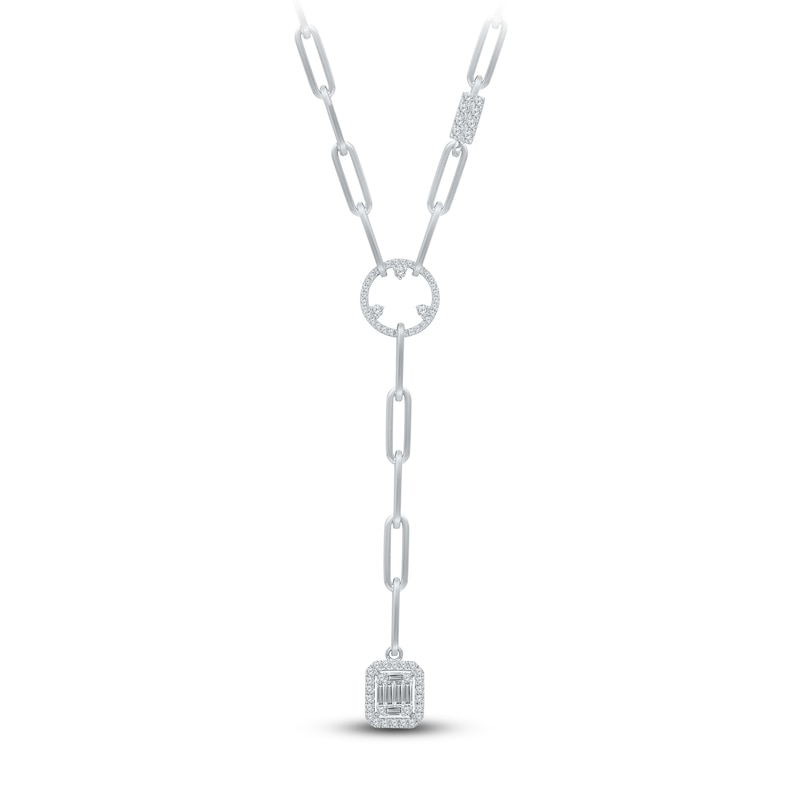 Main Image 3 of Kallati Baguette & Round-Cut Diamond Paperclip Necklace 3/4 ct tw 14K White Gold 16&quot;