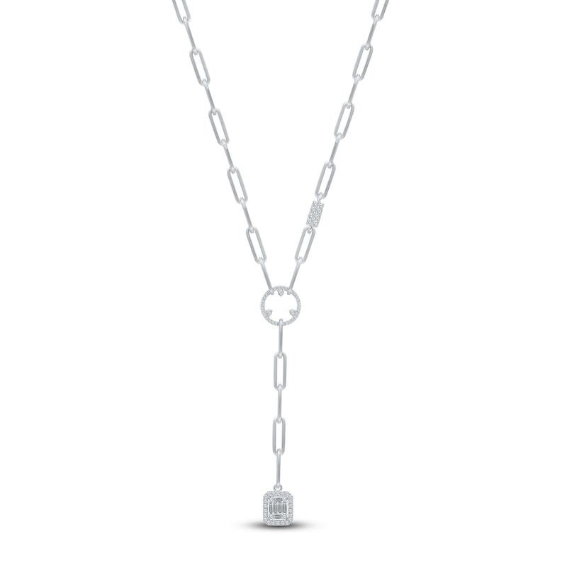 Main Image 4 of Kallati Baguette & Round-Cut Diamond Paperclip Necklace 3/4 ct tw 14K White Gold 16&quot;