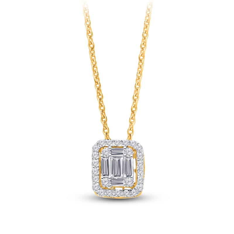 Main Image 1 of Kallati Baguette & Round-Cut Diamond Necklace 1/4 ct tw 14K Yellow Gold 18&quot;