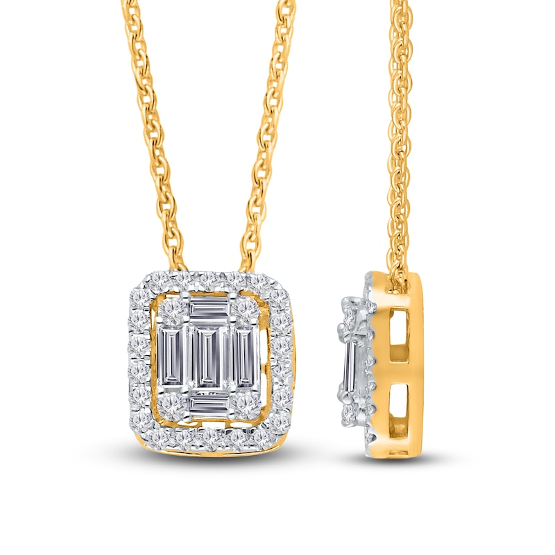 Main Image 2 of Kallati Baguette & Round-Cut Diamond Necklace 1/4 ct tw 14K Yellow Gold 18&quot;