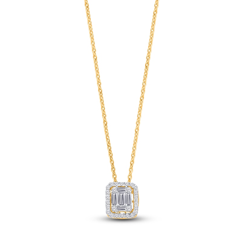 Main Image 3 of Kallati Baguette & Round-Cut Diamond Necklace 1/4 ct tw 14K Yellow Gold 18&quot;