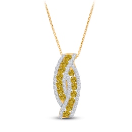 Kallati Yellow & White Diamond Pendant Necklace 1 ct tw Round 14K Yellow Gold 18&quot;