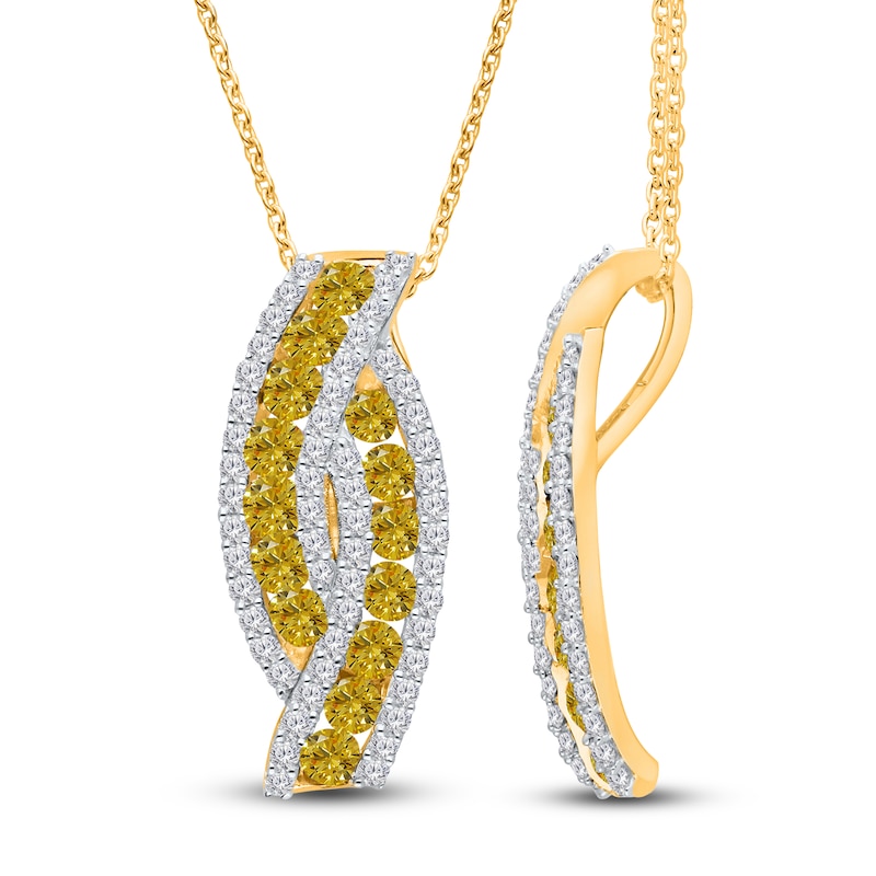 Kallati Yellow & White Diamond Pendant Necklace 1 ct tw Round 14K Yellow Gold 18"
