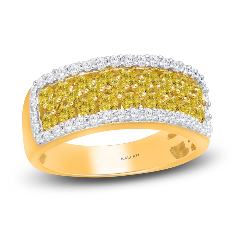 Kallati Yellow & White Diamond Ring 1-3/8 ct tw Round 14K Yellow Gold