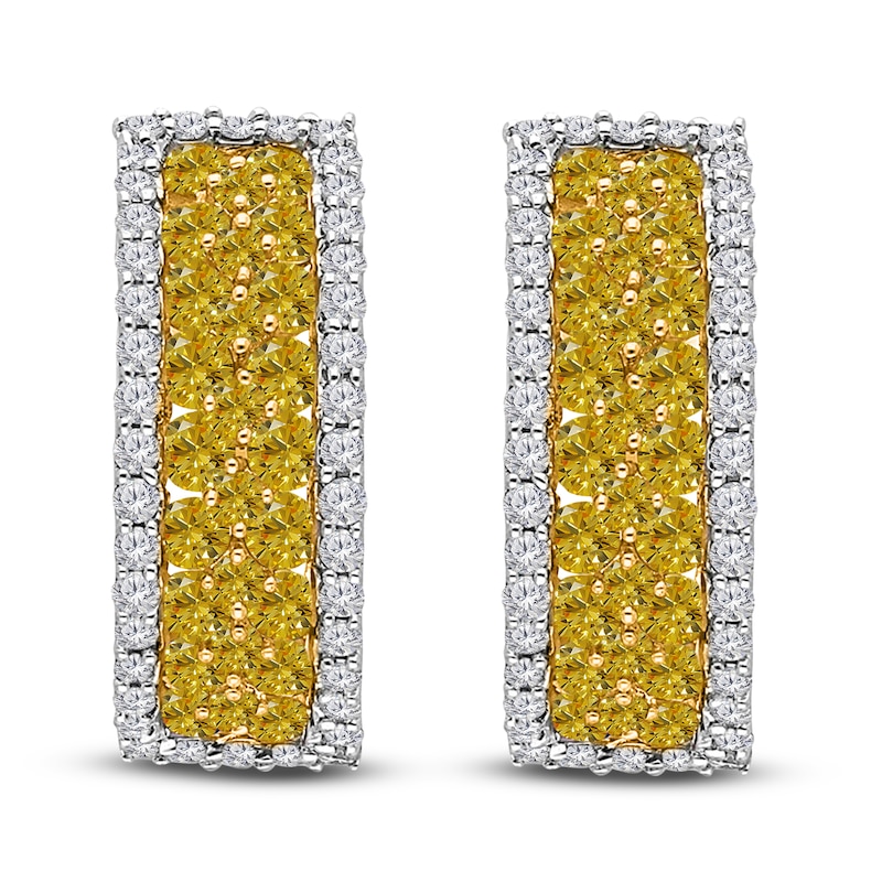 Kallati Yellow & White Diamond Hoop Earrings 1-3/8 ct tw Round 14K Yellow Gold