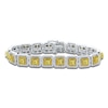 Thumbnail Image 1 of Kallati Princess-Cut Yellow & White Diamond Cushion Link Tennis Bracelet 8-7/8 ct tw 14K White Gold 7&quot;