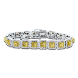 Kallati Princess-Cut Yellow & White Diamond Cushion Link Tennis Bracelet 8-7/8 ct tw 14K White Gold 7&quot;