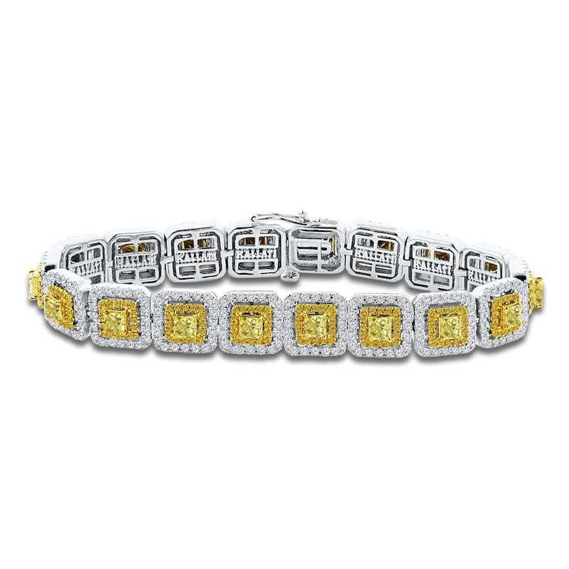 Main Image 1 of Kallati Princess-Cut Yellow & White Diamond Cushion Link Tennis Bracelet 8-7/8 ct tw 14K White Gold 7&quot;