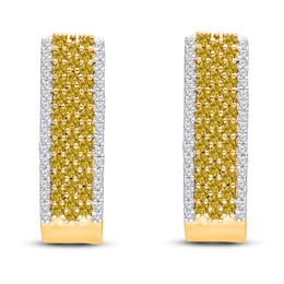 Kallati Yellow & White Diamond Multi-Row Hoop Earrings 1 ct tw Round 14K Yellow Gold