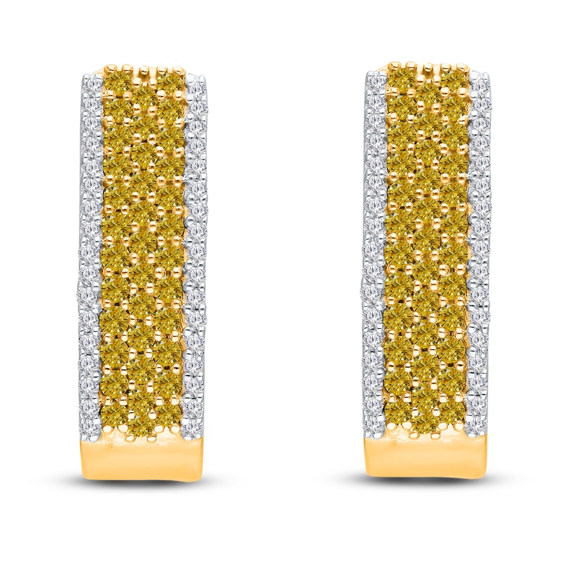 Main Image 1 of Kallati Yellow & White Diamond Multi-Row Hoop Earrings 1 ct tw Round 14K Yellow Gold