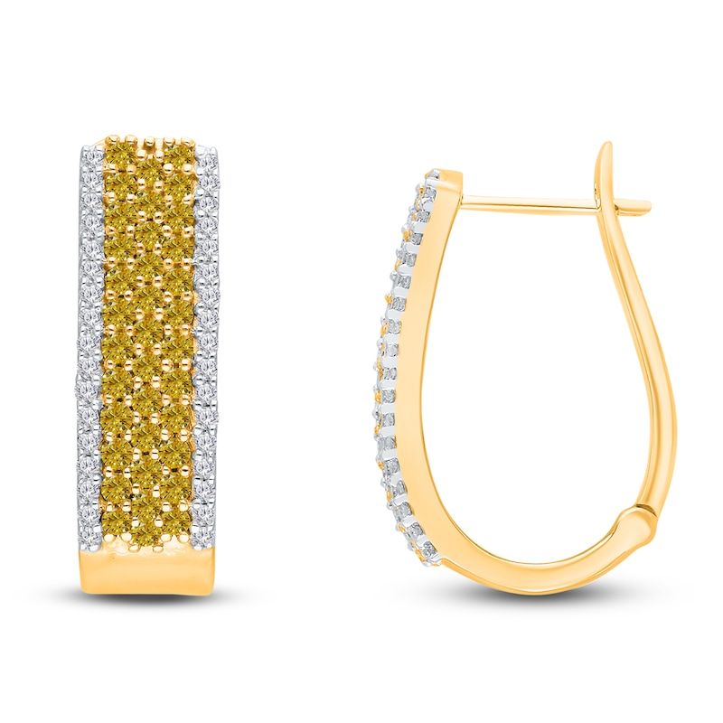 Main Image 3 of Kallati Yellow & White Diamond Multi-Row Hoop Earrings 1 ct tw Round 14K Yellow Gold