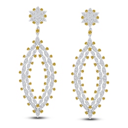 Kallati Yellow & White Diamond Drop Earrings 4-1/2 ct tw 14K White Gold