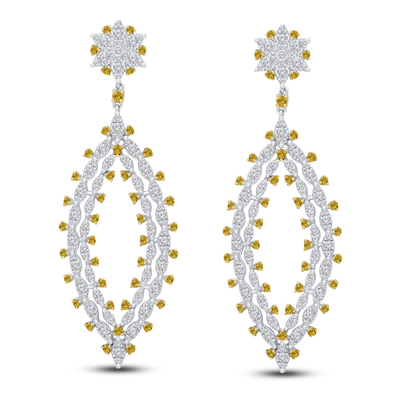 Kallati Yellow & White Diamond Drop Earrings 4-1/2 ct tw 14K White Gold