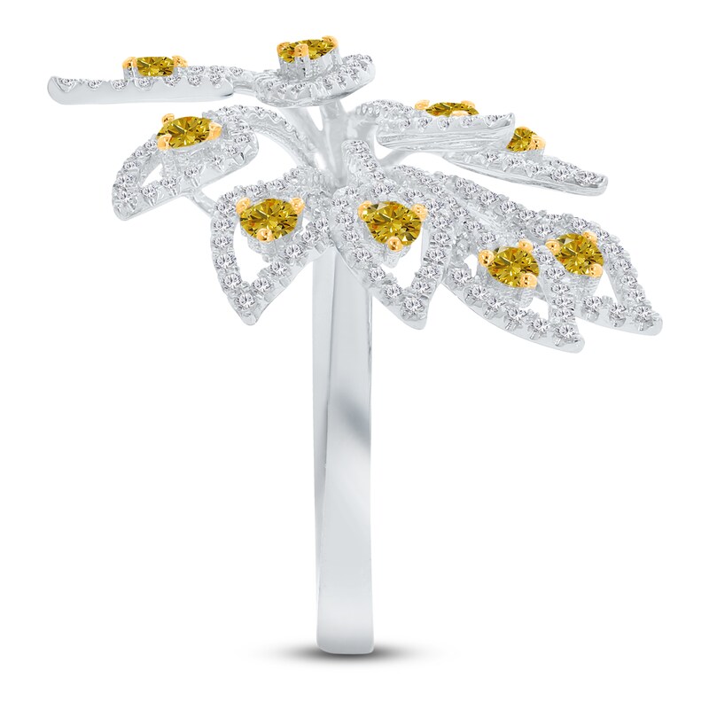 Main Image 2 of Kallati Yellow & White Diamond Feather Ring 1-1/3 ct tw 14K White Gold