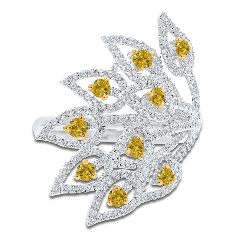 Main Image 3 of Kallati Yellow & White Diamond Feather Ring 1-1/3 ct tw 14K White Gold