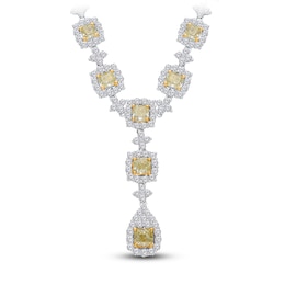 Kallati Natural Yellow & White Diamond Drop Necklace 15-1/6 ct tw 14K White Gold