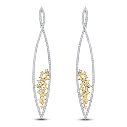 Kallati Natural Yellow & White Diamond Cluster Drop Earrings 2-1/5 ct tw 14K White Gold