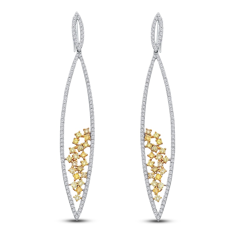 Main Image 1 of Kallati Natural Yellow & White Diamond Cluster Drop Earrings 2-1/5 ct tw 14K White Gold