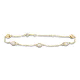 Oval-Cut Lab-Created Opal & Diamond Station Bracelet 1/20 ct tw 10K Yellow Gold 7.25&quot;