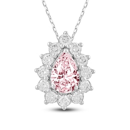 Pear-Shaped Pink & White Lab-Created Diamond Necklace 2-1/2 ct tw 14K White Gold