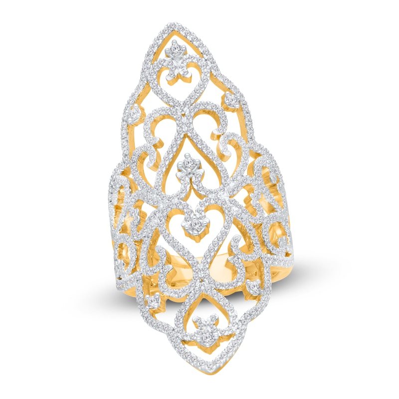 Kallati Diamond Scrollwork Elongated Fashion Ring 1-1/3 ct tw 14K Yellow Gold